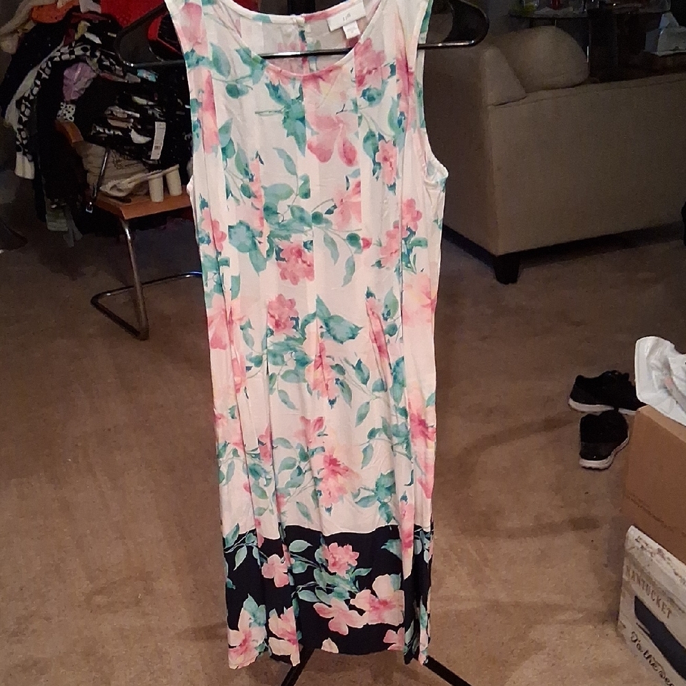 J. Jill Floral Midi Dress with Pink and Green Accents